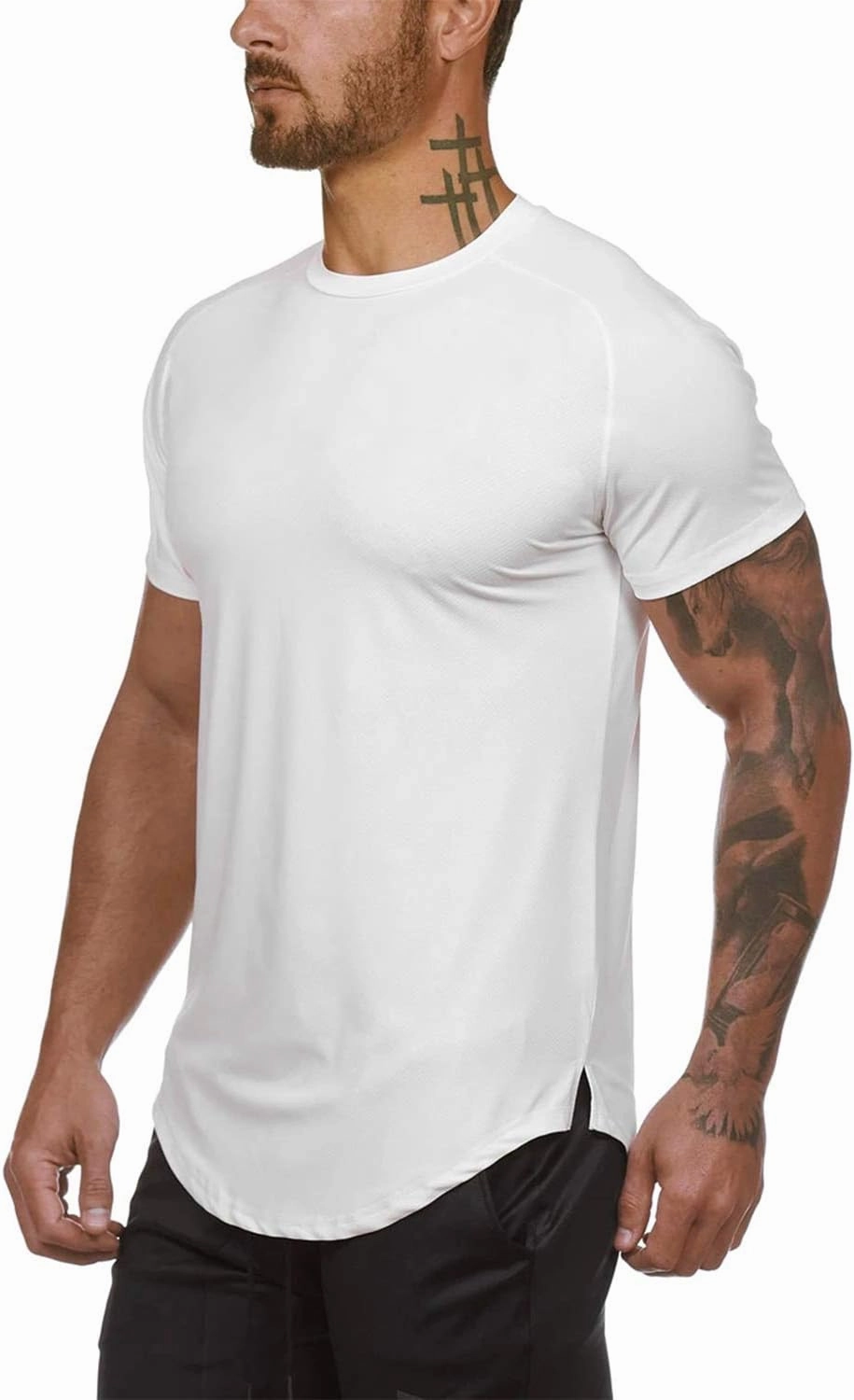 Mens Gym Workout Slim Fit Short Sleeve T-Shirt Cotton Performance Athletic Shirts Running Fitness Tee