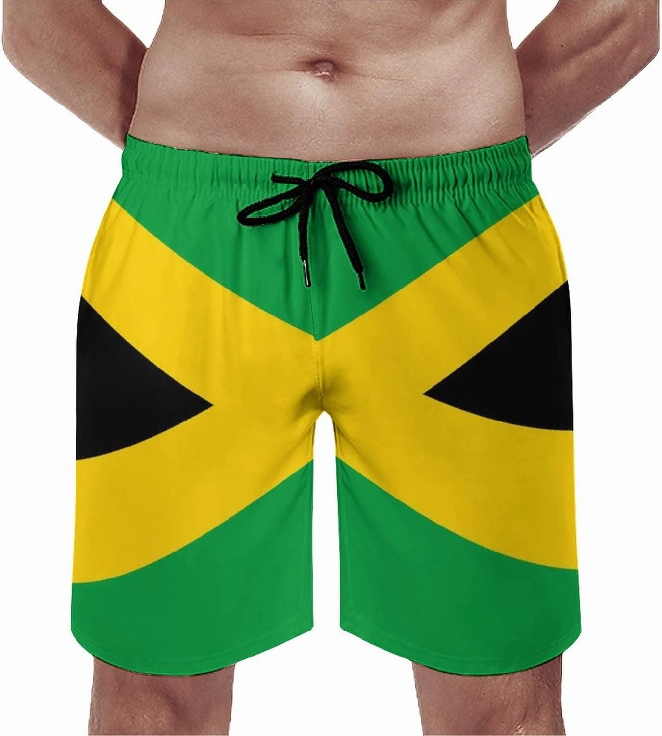 Mens Jamaican Flag Swim Trunks Quick Dry Board Shorts with Mesh Lining