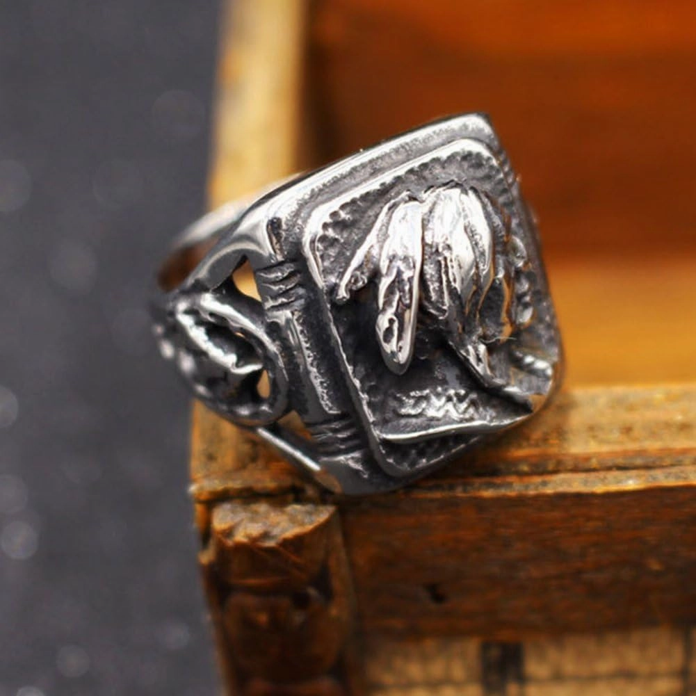 Mens Vintage Classic Stainless Steel Ring Biker Native American Indian Women Head Rings Silver Black Band