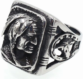 Mens Vintage Classic Stainless Steel Ring Biker Native American Indian Women Head Rings Silver Black Band