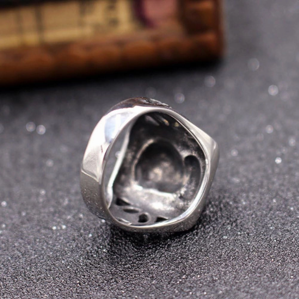 Mens Vintage Classic Stainless Steel Ring Biker Native American Indian Women Head Rings Silver Black Band