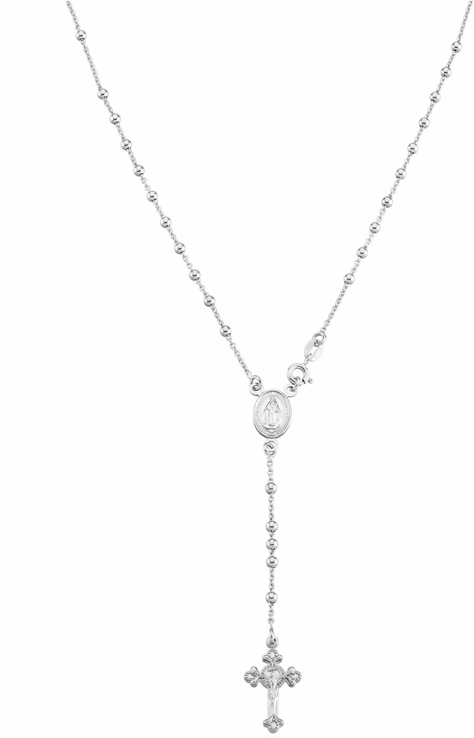 Miabella Italian 925 Sterling Silver or 18K Gold Plated Rosary Bead Cross Y Necklace Chain for Women