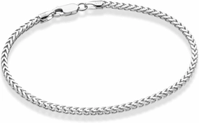 Miabella Solid 925 Sterling Silver Italian 2.5mm Franco Square Box Link Chain Bracelet for Men Women, Made in Italy