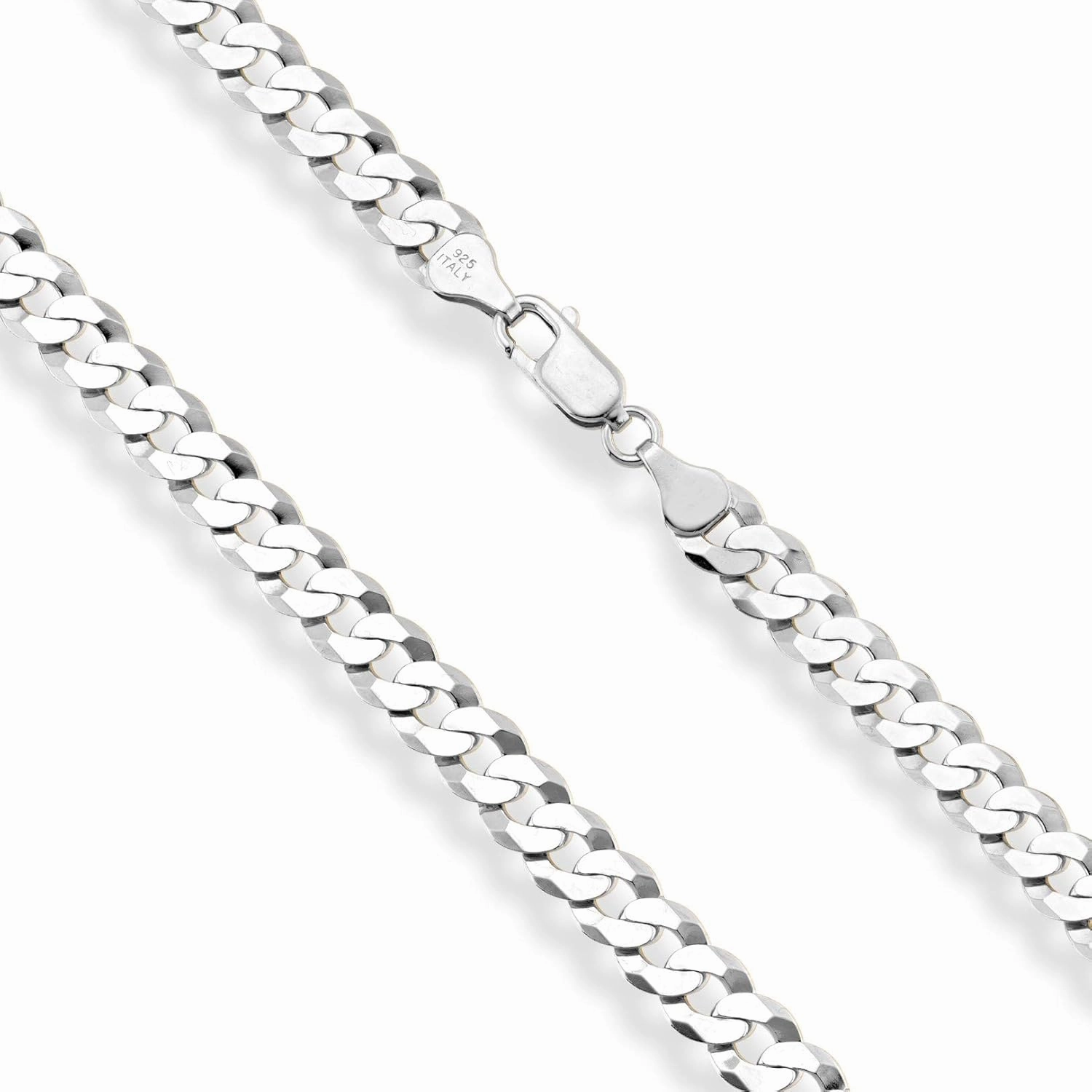 Miabella Solid 925 Sterling Silver Italian 7mm Diamond Cut Cuban Link Curb Chain Necklace for Men Women