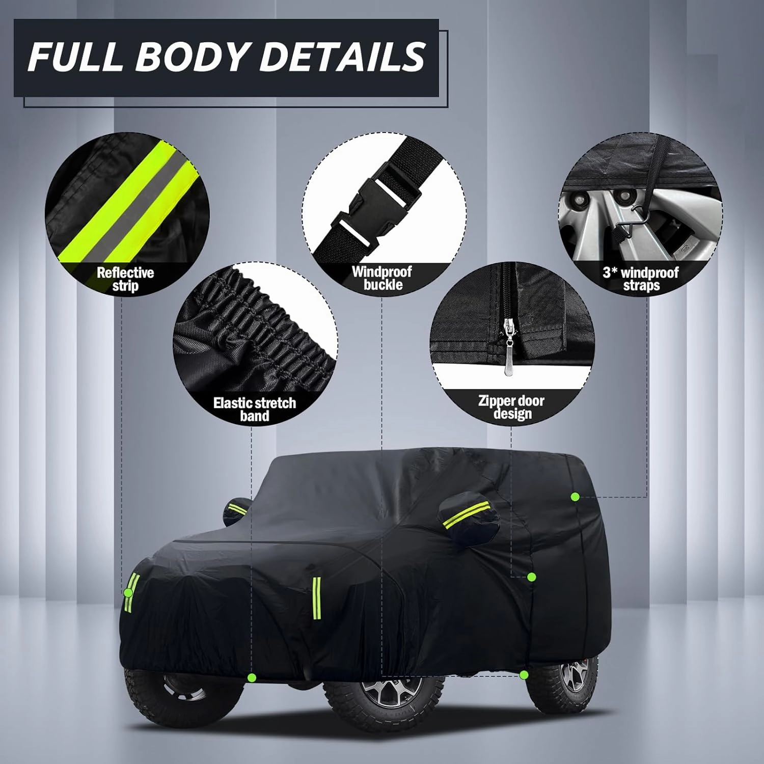 Migaven 6 Layers Car Cover Custom Fit for Jeep Wrangler 2 Door 1987-2025 JK JL CJ YJ TJ, Waterproof Full Exterior Cover Rain Sun Hail Protection with Door Zipper & Inner Cotton