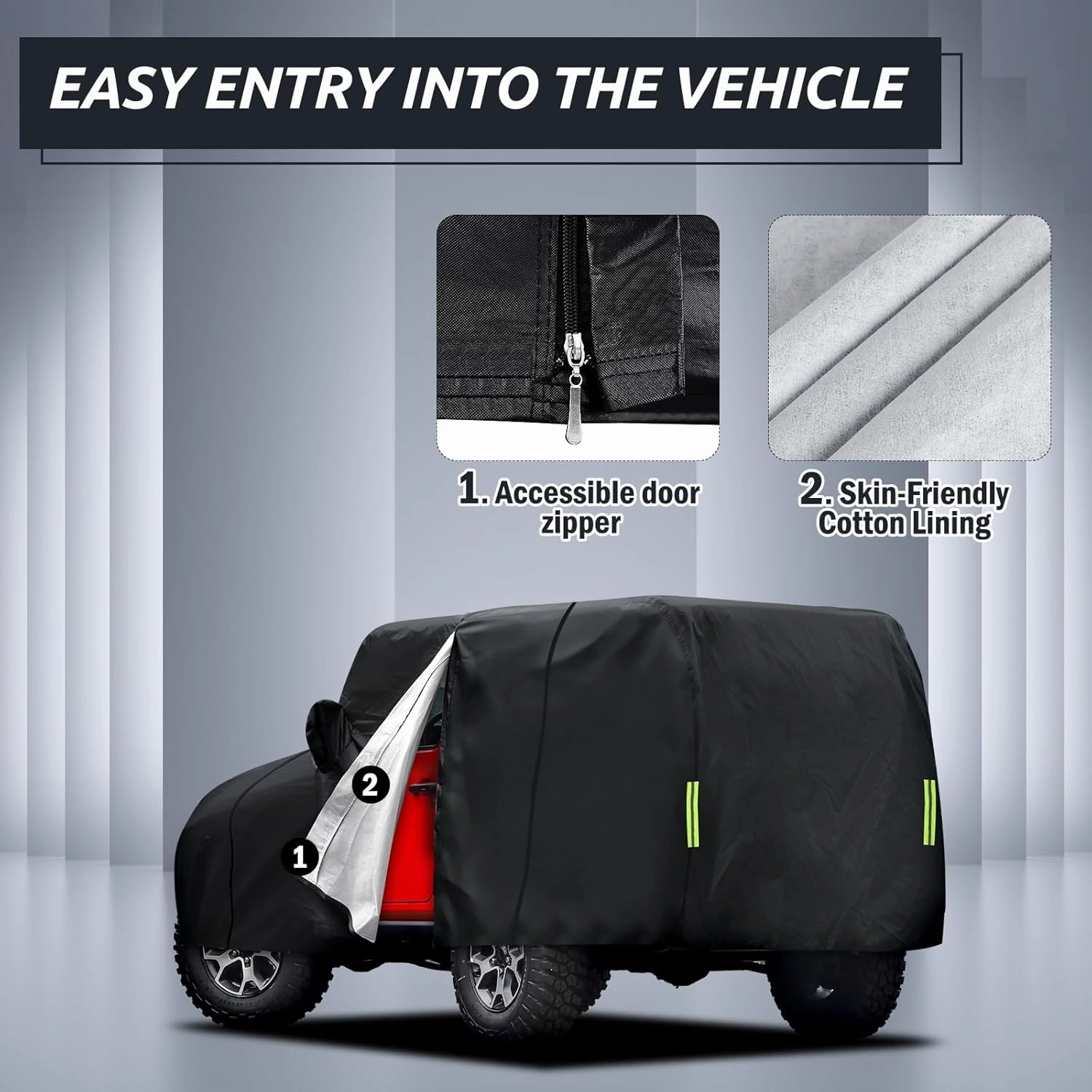 Migaven 6 Layers Car Cover Custom Fit for Jeep Wrangler 2 Door 1987-2025 JK JL CJ YJ TJ, Waterproof Full Exterior Cover Rain Sun Hail Protection with Door Zipper & Inner Cotton