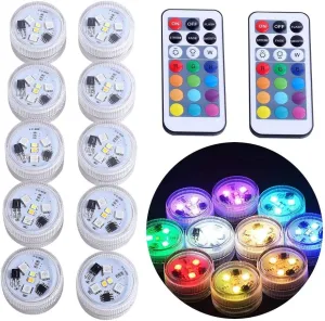 Mini Submersible LED Lights, Waterproof Small LED Tea Lights Candle with Remote Battery Operated,RGB Color Changing for Vase Home Party Wedding Table Centerpieces,10 Pack
