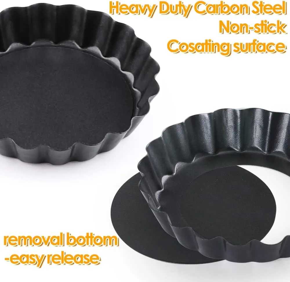 Mini Tart Pan Set of 12, Non-Stick 4 Inch Quiche Pan, Removable Bottom Tart Pan for Pies, Quiche Bakeware, Cheese Cakes, Desserts and more