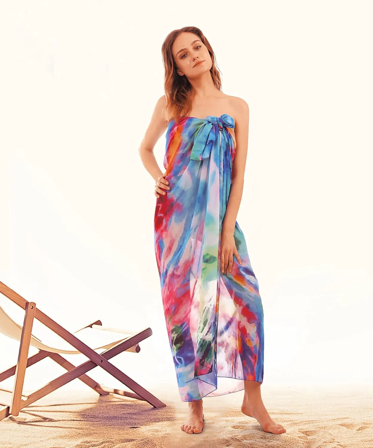 MissShorthair Womens Chiffon Beach Pareos Sarong Sheer Swimsuit Cover Ups Swimwear Bikini Wrap