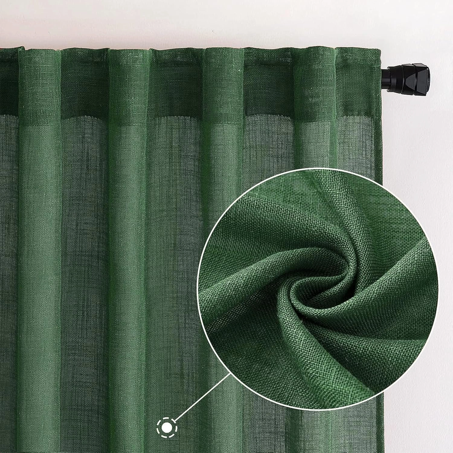MIULEE Emerald Green Linen Curtains 96 Inch Long for Bedroom Living Room, Soft Thick Linen Textured Window Drapes Semi Sheer Light Filtering Rod Pocket Back Tab Christmas Burlap Look, 2 Panels