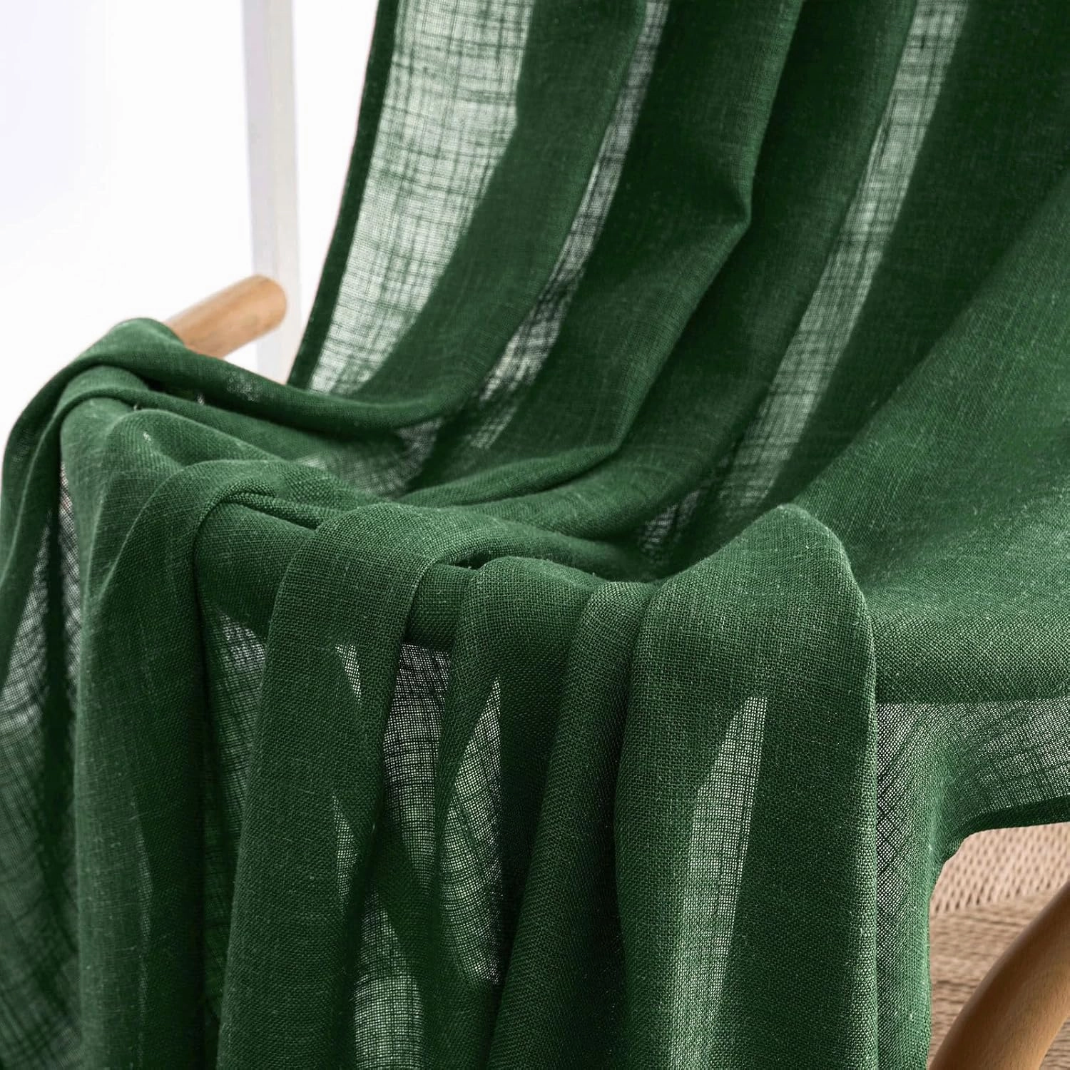 MIULEE Emerald Green Linen Curtains 96 Inch Long for Bedroom Living Room, Soft Thick Linen Textured Window Drapes Semi Sheer Light Filtering Rod Pocket Back Tab Christmas Burlap Look, 2 Panels