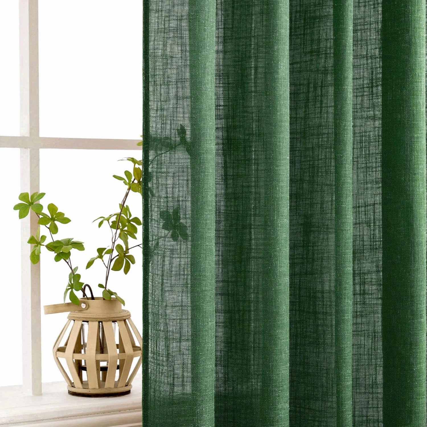 MIULEE Emerald Green Linen Curtains 96 Inch Long for Bedroom Living Room, Soft Thick Linen Textured Window Drapes Semi Sheer Light Filtering Rod Pocket Back Tab Christmas Burlap Look, 2 Panels