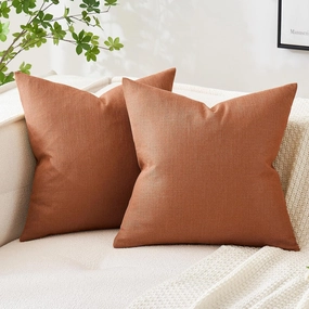 MIULEE Pack of 2 Decorative Linen Burlap Pillow Covers Farmhouse Boho Accent Pillowcases for Sofa Car Couch Bedroom Living Room Decor 20x20 Inch Rust