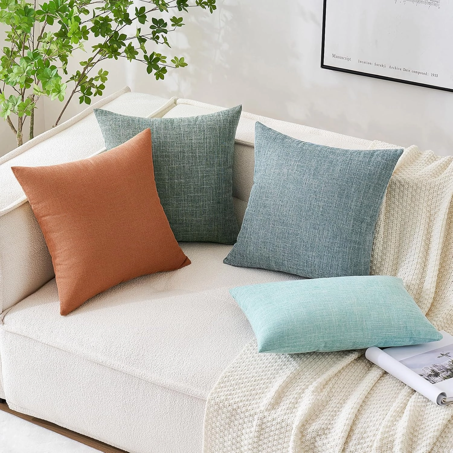 MIULEE Pack of 2 Decorative Linen Burlap Pillow Covers Farmhouse Boho Accent Pillowcases for Sofa Car Couch Bedroom Living Room Decor 20x20 Inch Rust