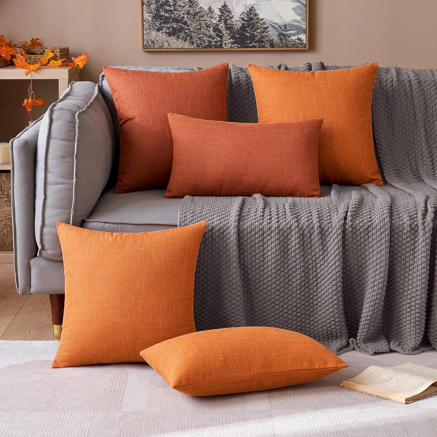MIULEE Pack of 2 Decorative Linen Burlap Pillow Covers Farmhouse Boho Accent Pillowcases for Sofa Car Couch Bedroom Living Room Decor 20x20 Inch Rust