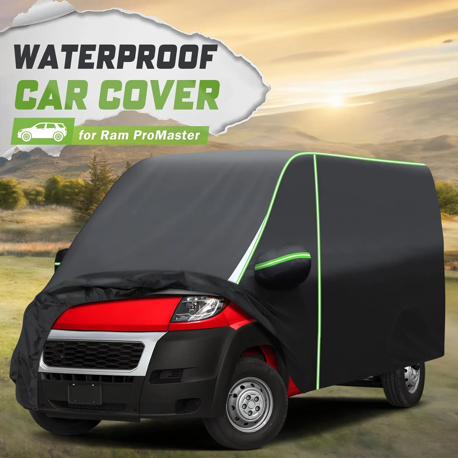 Mixsuper Liner Car Cover for Ram ProMaster 2014-2022, Full Car Cover All Weather Car Covers for Ram ProMaster, Waterproof Outdoor Cover with Zipper Door Reflective Strips