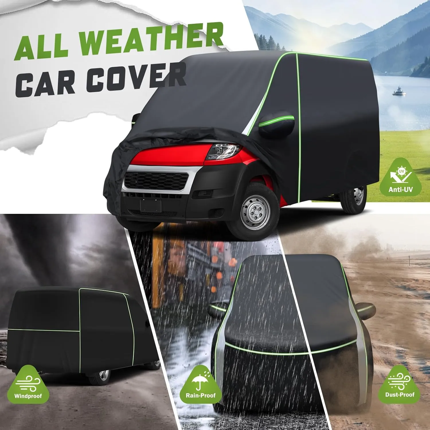 Mixsuper Liner Car Cover for Ram ProMaster 2014-2022, Full Car Cover All Weather Car Covers for Ram ProMaster, Waterproof Outdoor Cover with Zipper Door Reflective Strips