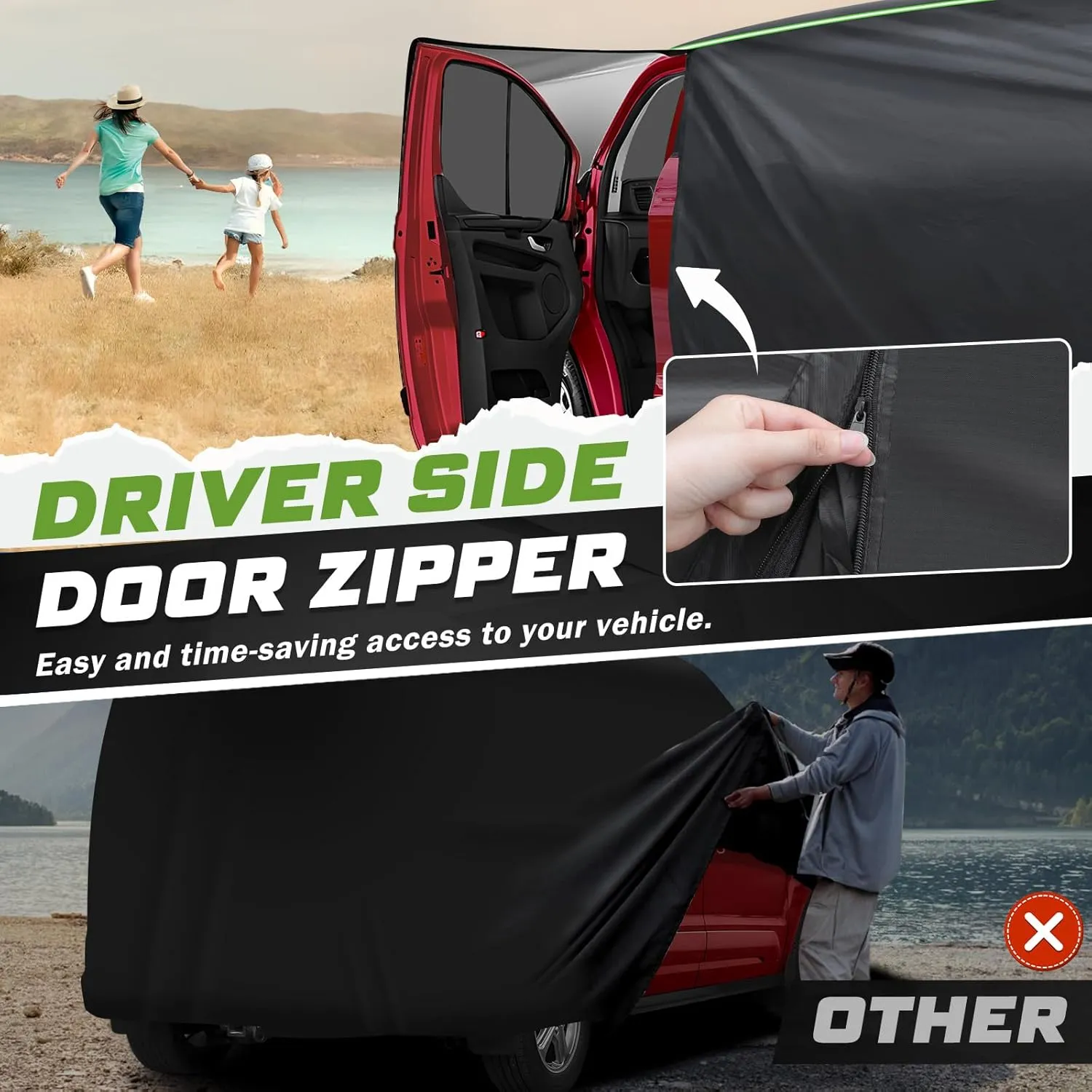 Mixsuper Liner Car Cover for Ram ProMaster 2014-2022, Full Car Cover All Weather Car Covers for Ram ProMaster, Waterproof Outdoor Cover with Zipper Door Reflective Strips