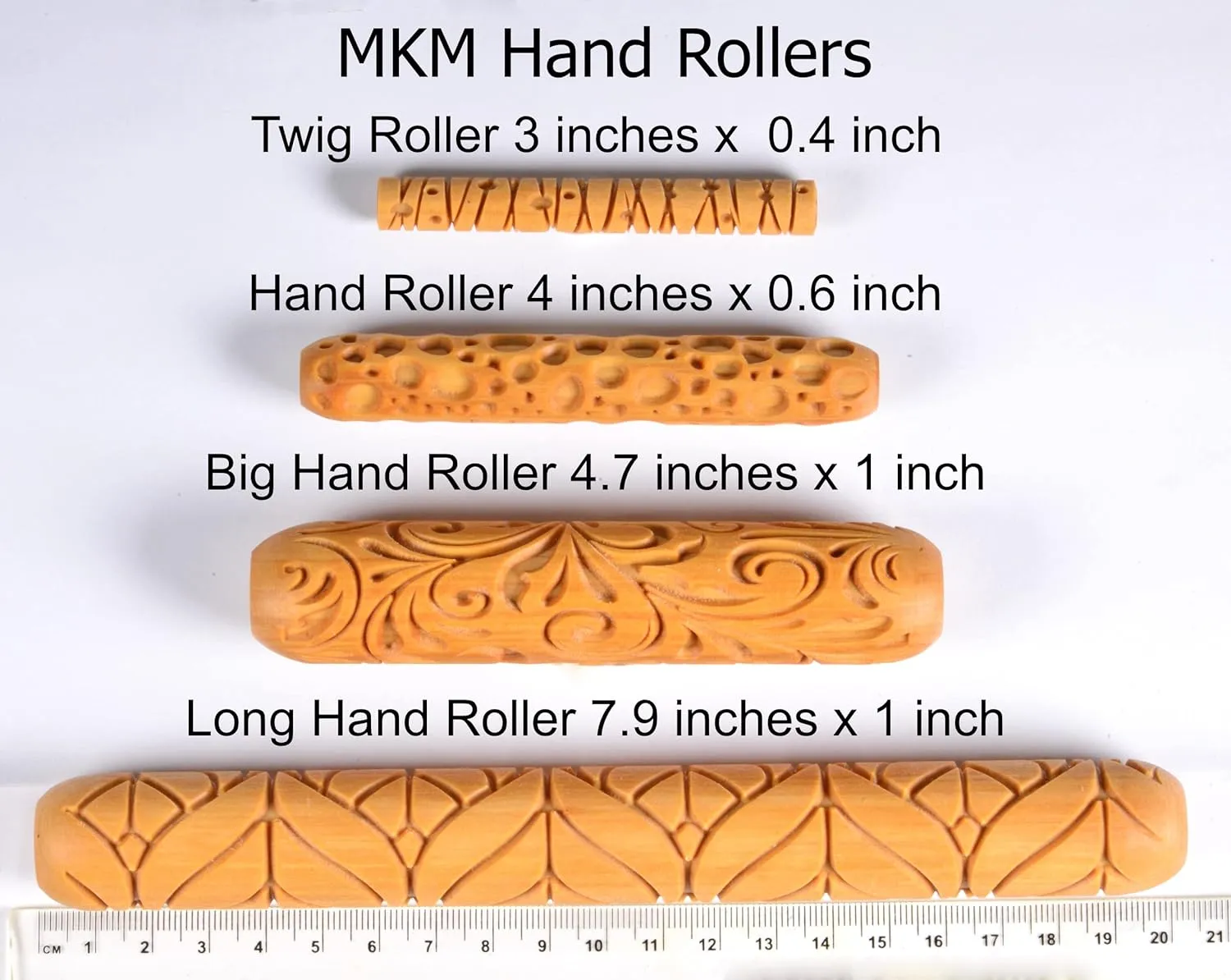 MKM Pottery Tools Wood Hand Rollers for Clay (HR-15 Crosshatch)