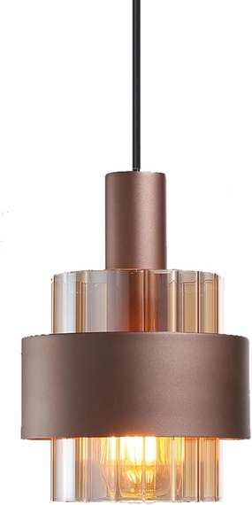Modern Pendant Light Kitchen Island, 7.27" Mini Hanging Lamp Over Sink, Adjustable Chandelier Ceiling Lighting Fixtures with Amber Glass Lampshade and Brown Metal Ring