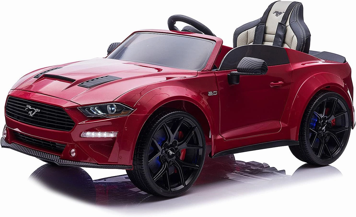 Moderno Kids Ford Mustang GT 24V Power Children Ride-On Car with R/C Parental Remote   EVA Foam Rubber Wheels   Leather Seat   Bluetooth MP3 FM Radio Music Player   LED Lights   Car Cover   Floor Mats
