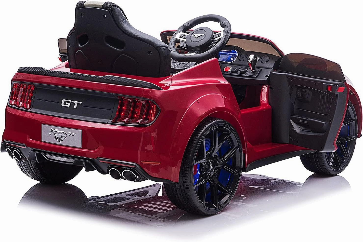 Moderno Kids Ford Mustang GT 24V Power Children Ride-On Car with R/C Parental Remote   EVA Foam Rubber Wheels   Leather Seat   Bluetooth MP3 FM Radio Music Player   LED Lights   Car Cover   Floor Mats