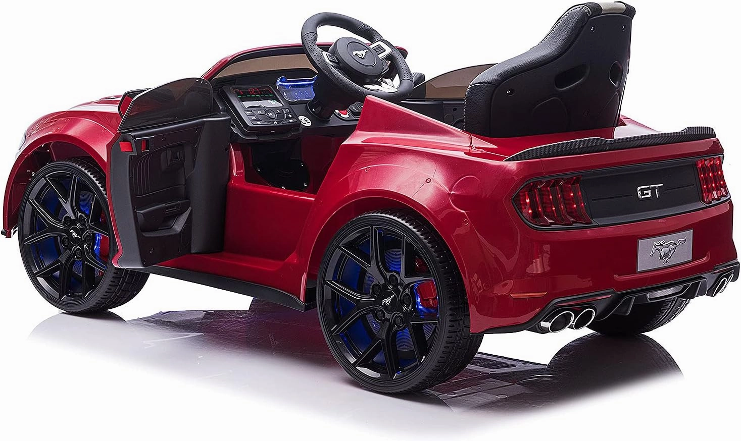 Moderno Kids Ford Mustang GT 24V Power Children Ride-On Car with R/C Parental Remote   EVA Foam Rubber Wheels   Leather Seat   Bluetooth MP3 FM Radio Music Player   LED Lights   Car Cover   Floor Mats