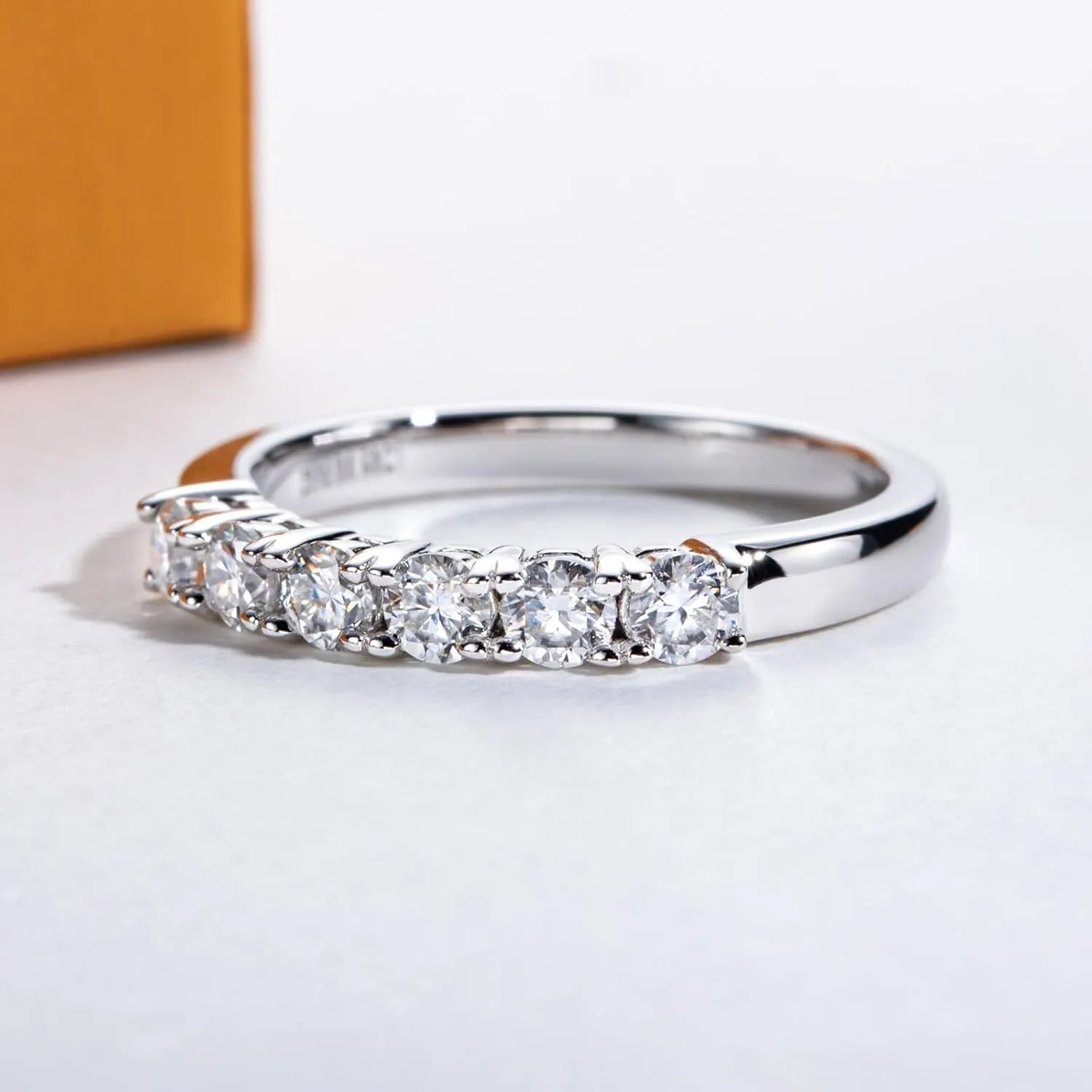 Moissanite Eternity Rings Wedding Bands D Color VVS1 Clarity Round Brilliant Cut 925 Sterling Silver 5/6 Stones Anniversary Band Rings for Women with Certificate