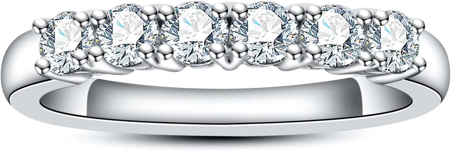 Moissanite Eternity Rings Wedding Bands D Color VVS1 Clarity Round Brilliant Cut 925 Sterling Silver 5/6 Stones Anniversary Band Rings for Women with Certificate