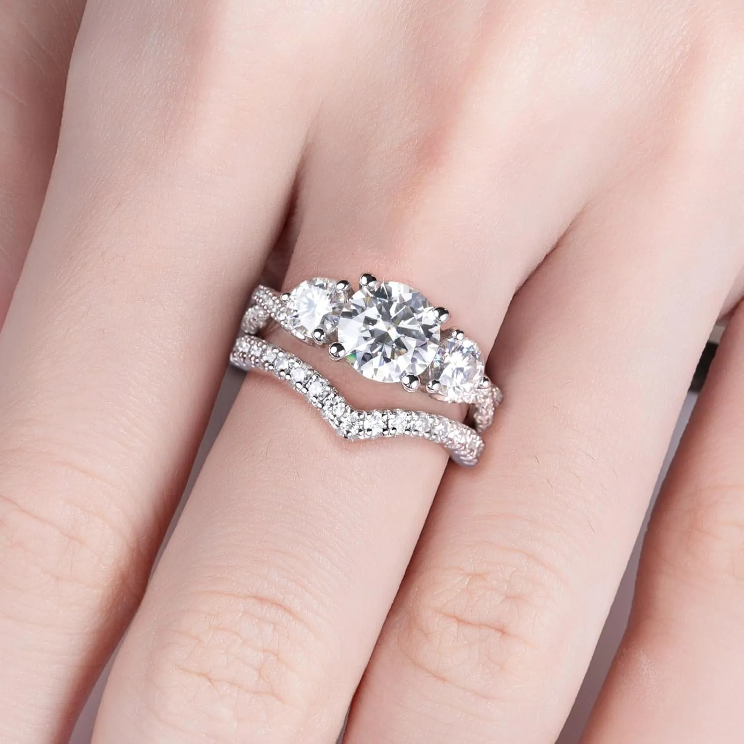 Moissanite Wedding Rings Bridal Set 3.7CTTW D Color VVS1 Clarity Round Brilliant Cut 925 Sterling Silver Moissanite Wedding Band Engagement Rings for Women with Certificate