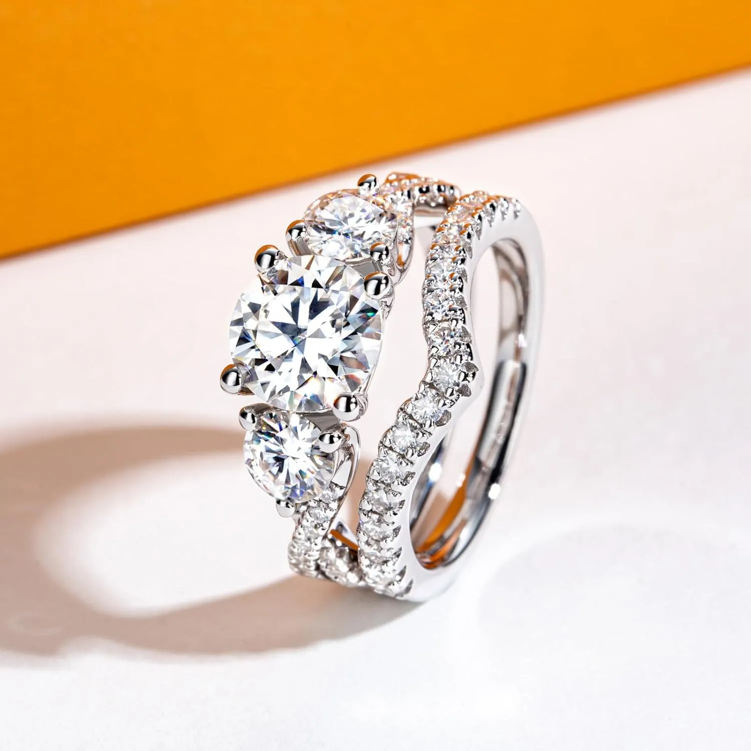 Moissanite Wedding Rings Bridal Set 3.7CTTW D Color VVS1 Clarity Round Brilliant Cut 925 Sterling Silver Moissanite Wedding Band Engagement Rings for Women with Certificate