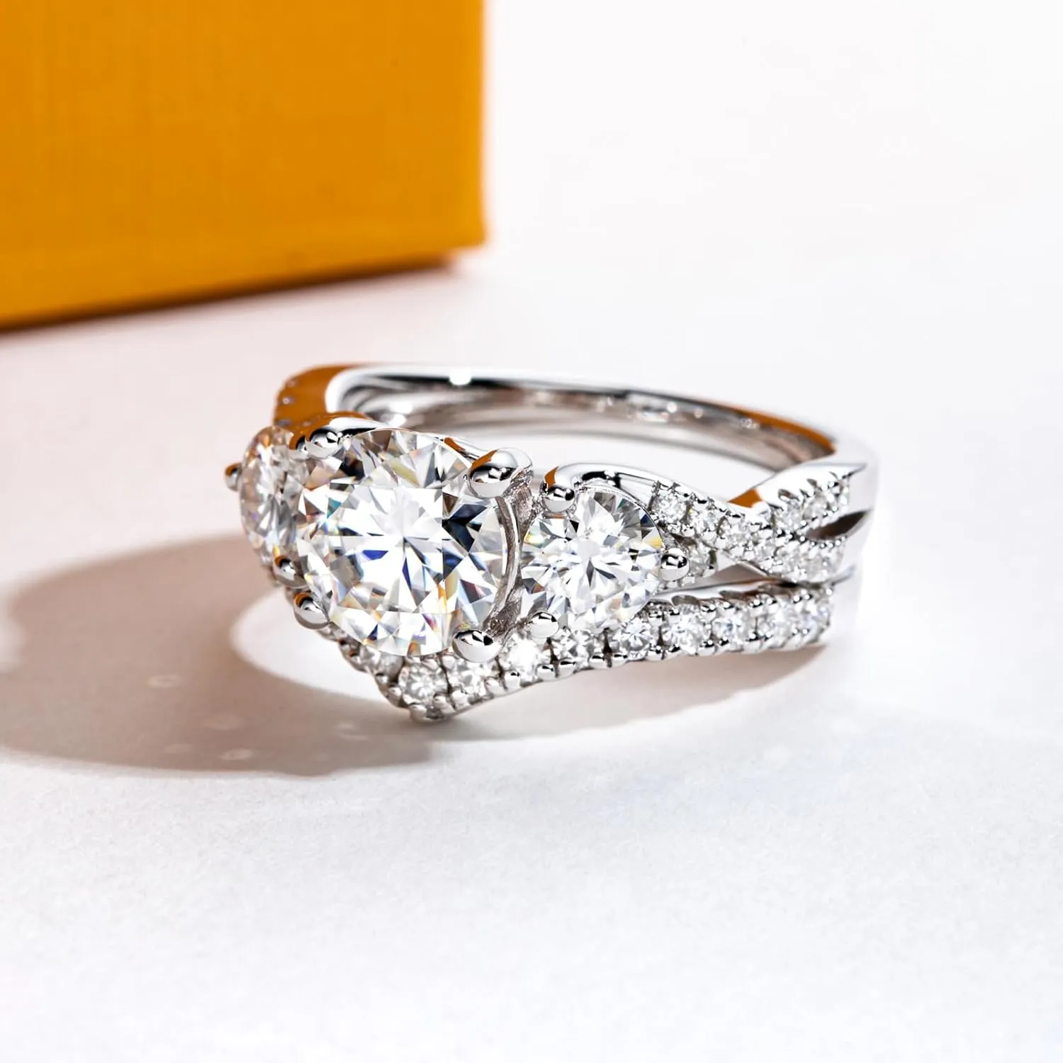 Moissanite Wedding Rings Bridal Set 3.7CTTW D Color VVS1 Clarity Round Brilliant Cut 925 Sterling Silver Moissanite Wedding Band Engagement Rings for Women with Certificate