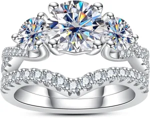 Moissanite Wedding Rings Bridal Set 3.7CTTW D Color VVS1 Clarity Round Brilliant Cut 925 Sterling Silver Moissanite Wedding Band Engagement Rings for Women with Certificate