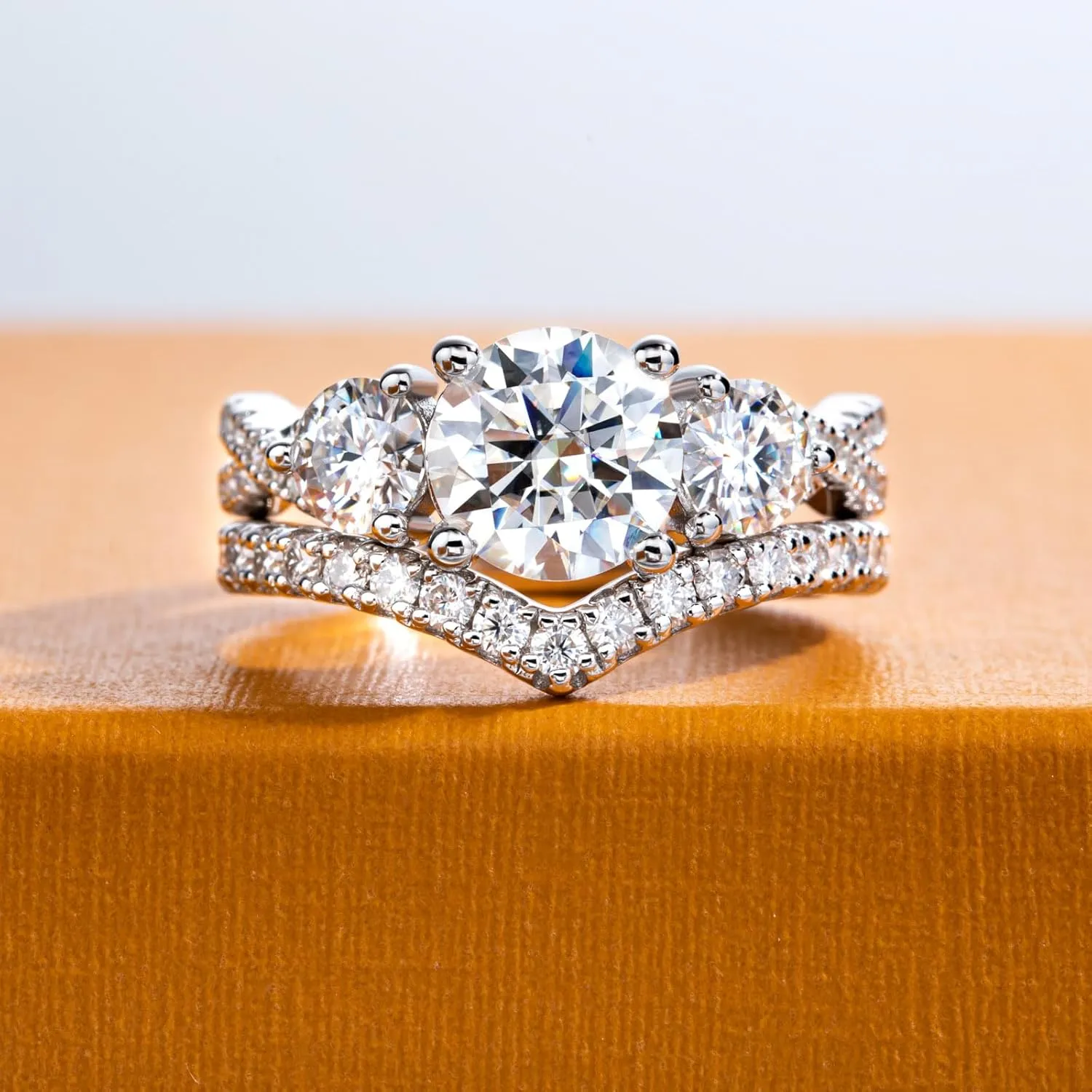 Moissanite Wedding Rings Bridal Set 3.7CTTW D Color VVS1 Clarity Round Brilliant Cut 925 Sterling Silver Moissanite Wedding Band Engagement Rings for Women with Certificate