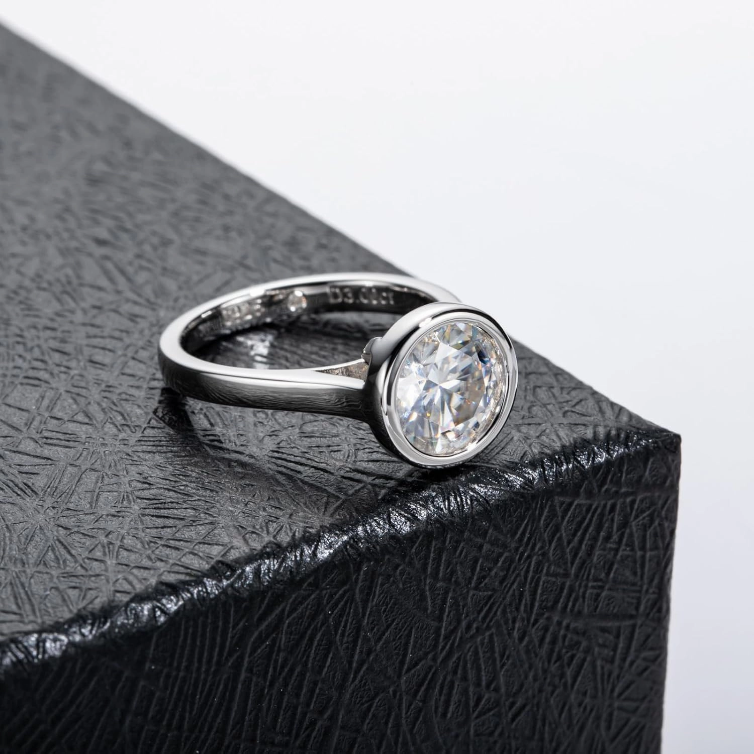 Moissanite Engagement Rings, 1/2/3 CT Bezel Setting Round Lab Created Diamond Solitaire Promise Rings in 14K White Gold Plated Sterling Silver, Anniversary Rings for Women