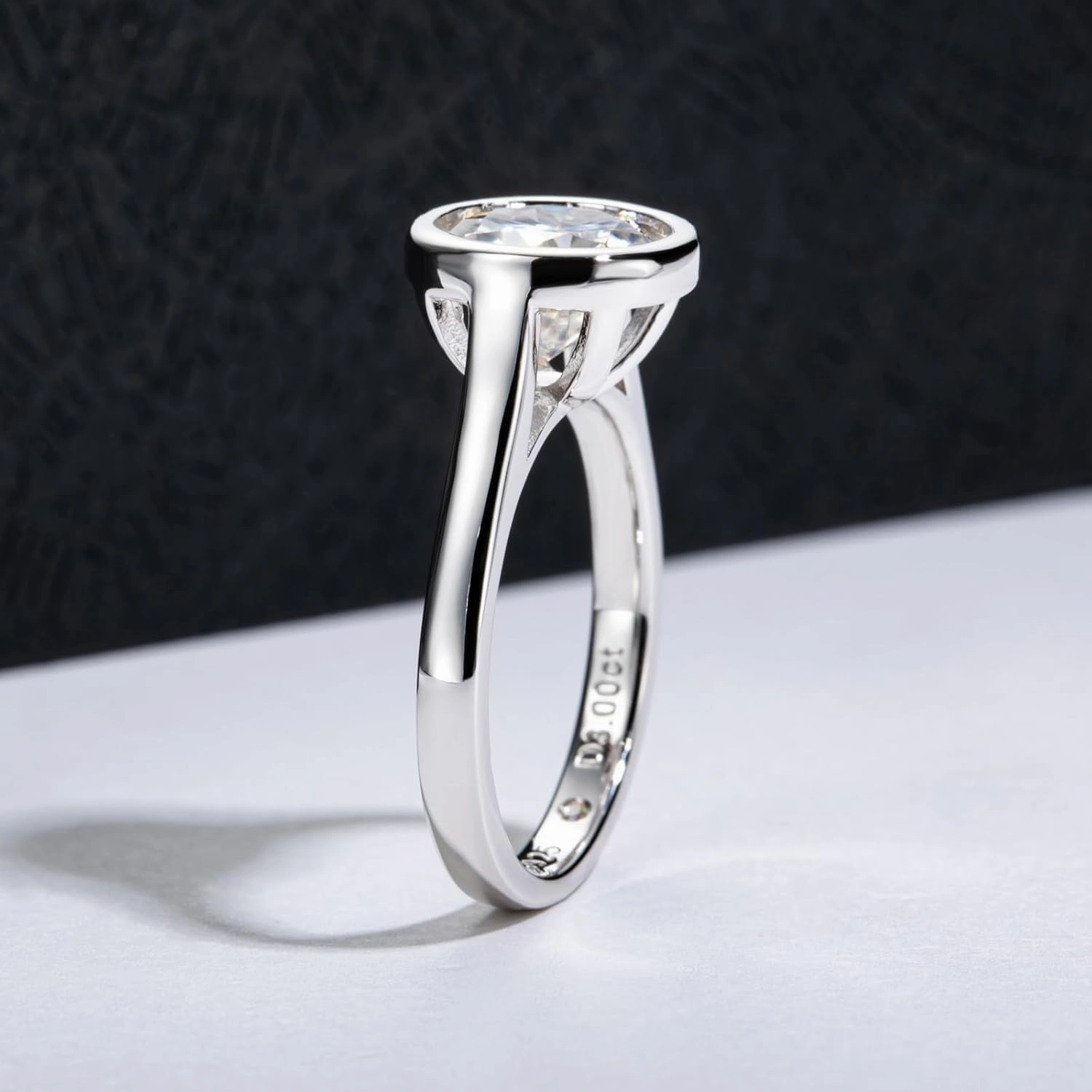 Moissanite Engagement Rings, 1/2/3 CT Bezel Setting Round Lab Created Diamond Solitaire Promise Rings in 14K White Gold Plated Sterling Silver, Anniversary Rings for Women