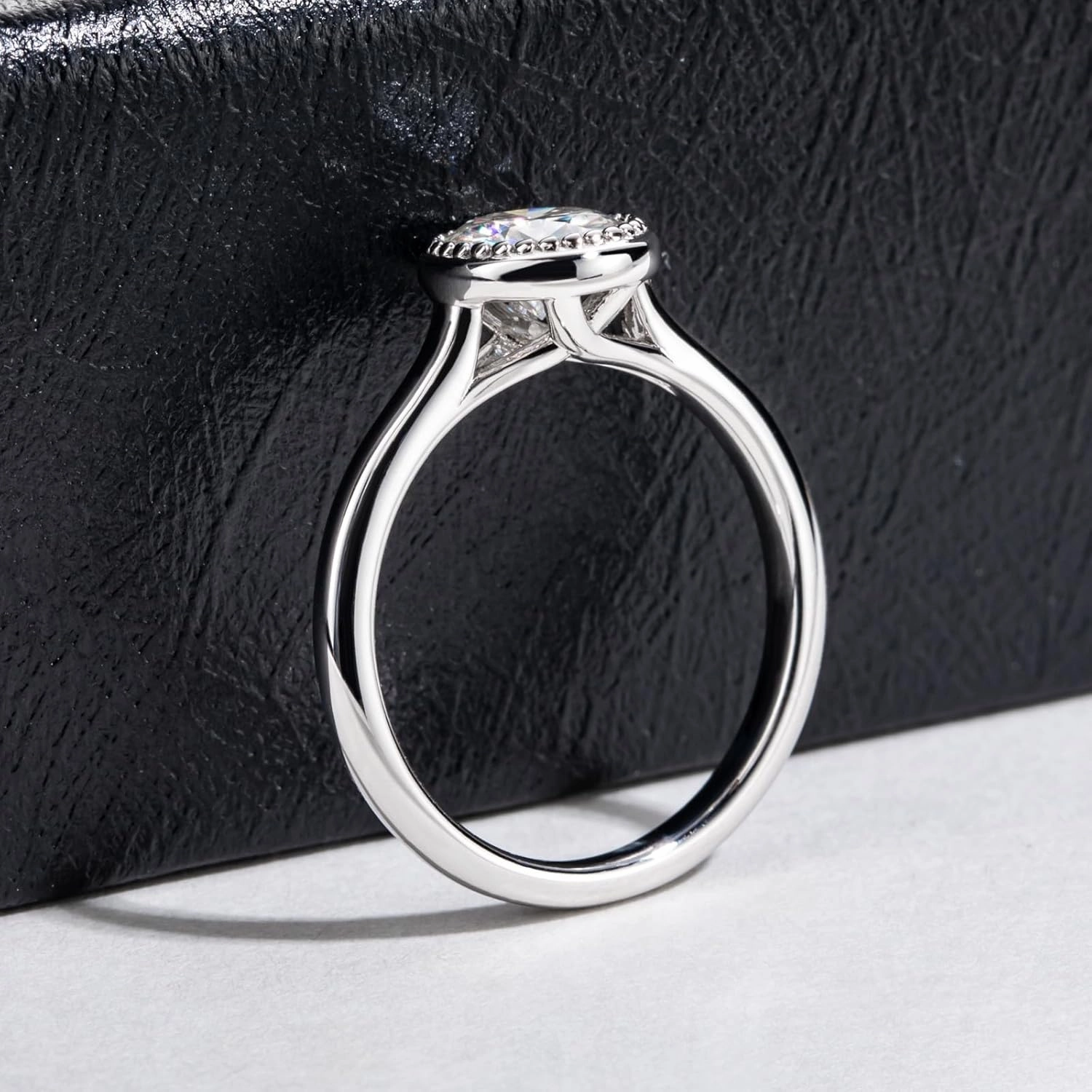 Moissanite Engagement Rings 1cttw-2.15cttw Round Cut Half Bezel Setting/Bezel Setting/Channel Setting/Halo Setting Lab Created Diamond Solitaire Promise Anniversary Rings for Women