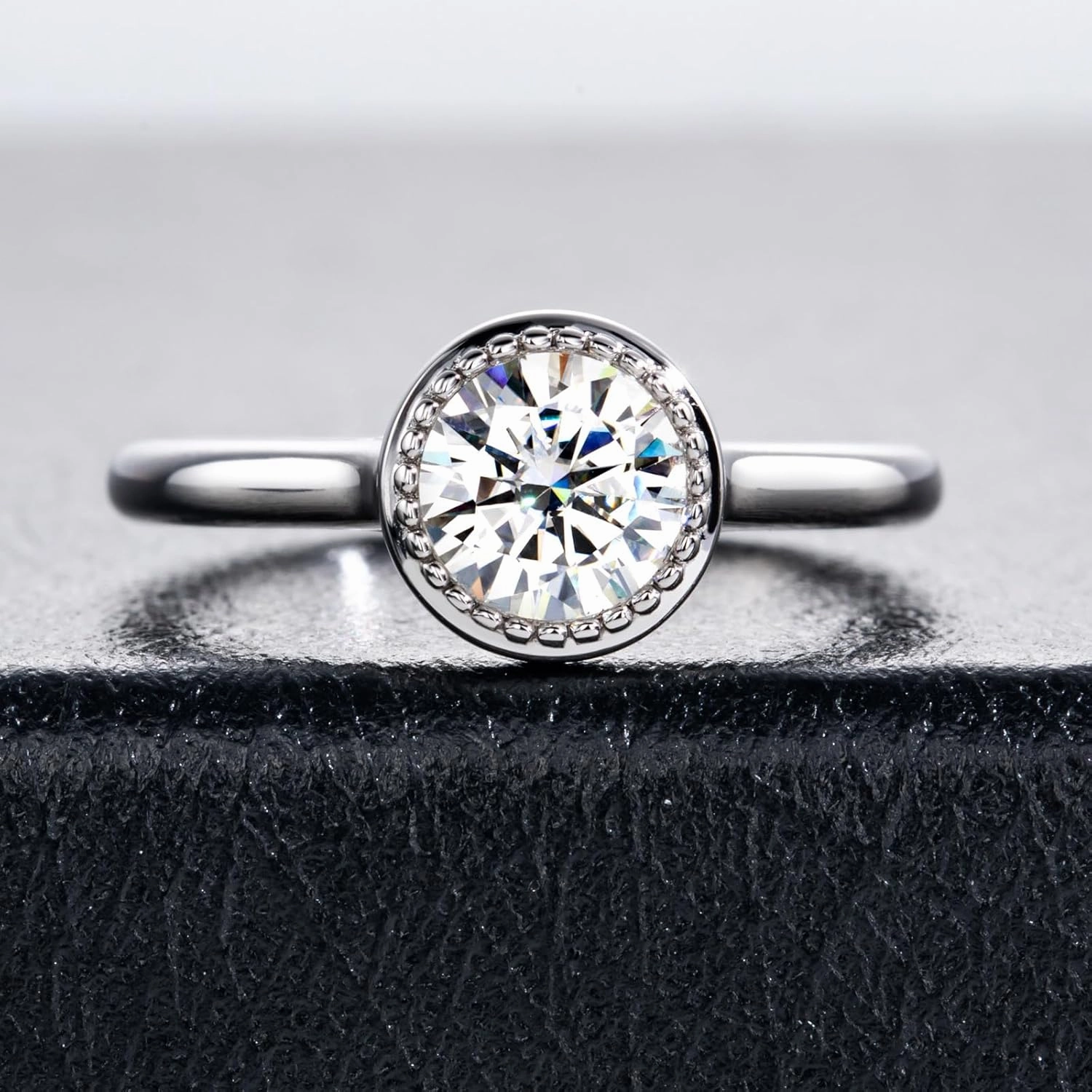 Moissanite Engagement Rings 1cttw-2.15cttw Round Cut Half Bezel Setting/Bezel Setting/Channel Setting/Halo Setting Lab Created Diamond Solitaire Promise Anniversary Rings for Women