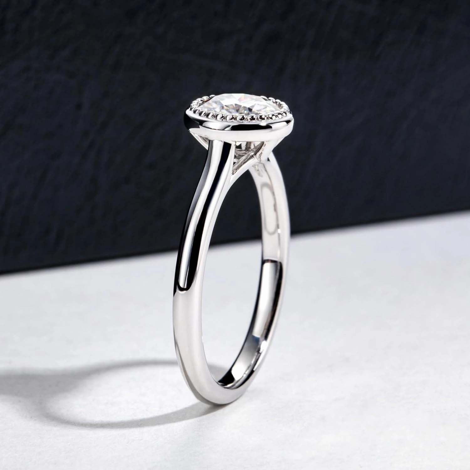 Moissanite Engagement Rings 1cttw-2.15cttw Round Cut Half Bezel Setting/Bezel Setting/Channel Setting/Halo Setting Lab Created Diamond Solitaire Promise Anniversary Rings for Women