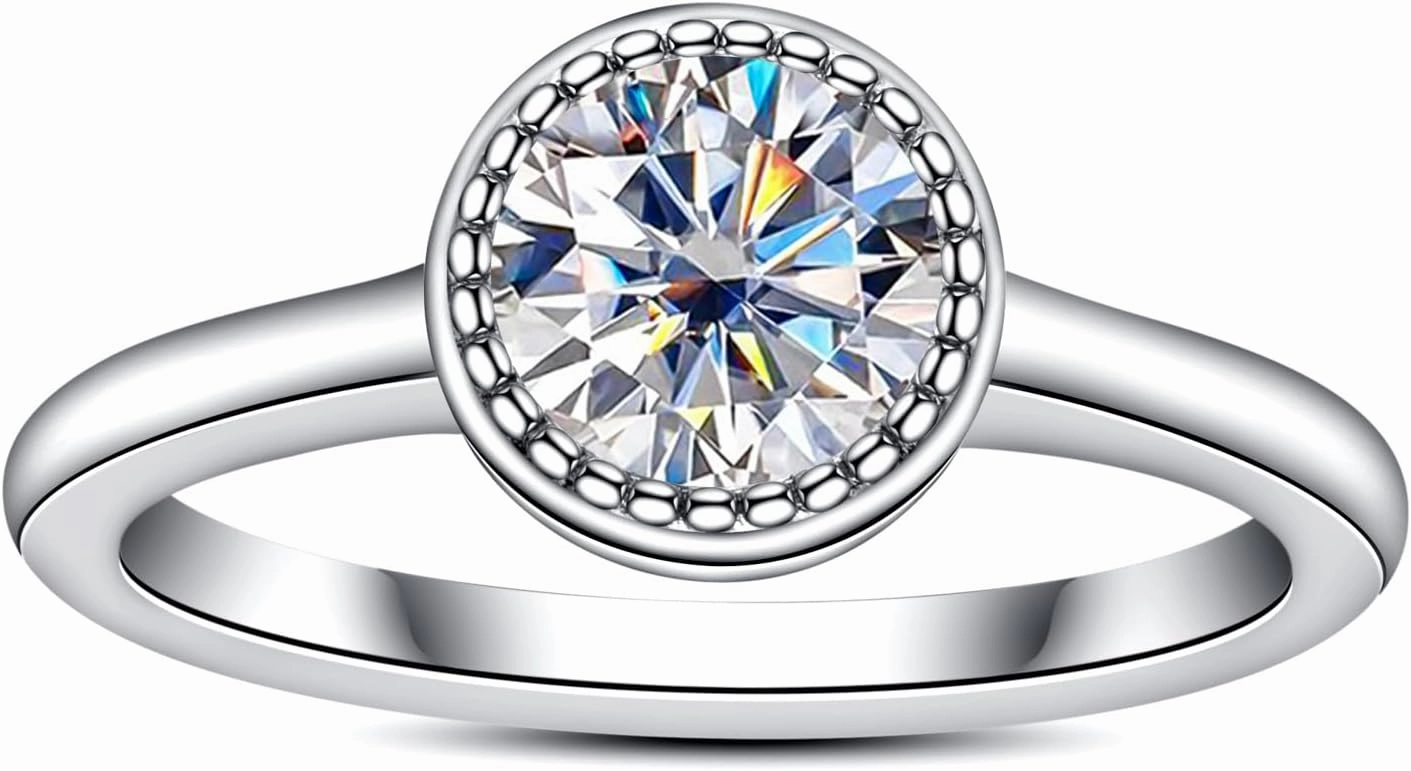 Moissanite Engagement Rings 1cttw-2.15cttw Round Cut Half Bezel Setting/Bezel Setting/Channel Setting/Halo Setting Lab Created Diamond Solitaire Promise Anniversary Rings for Women