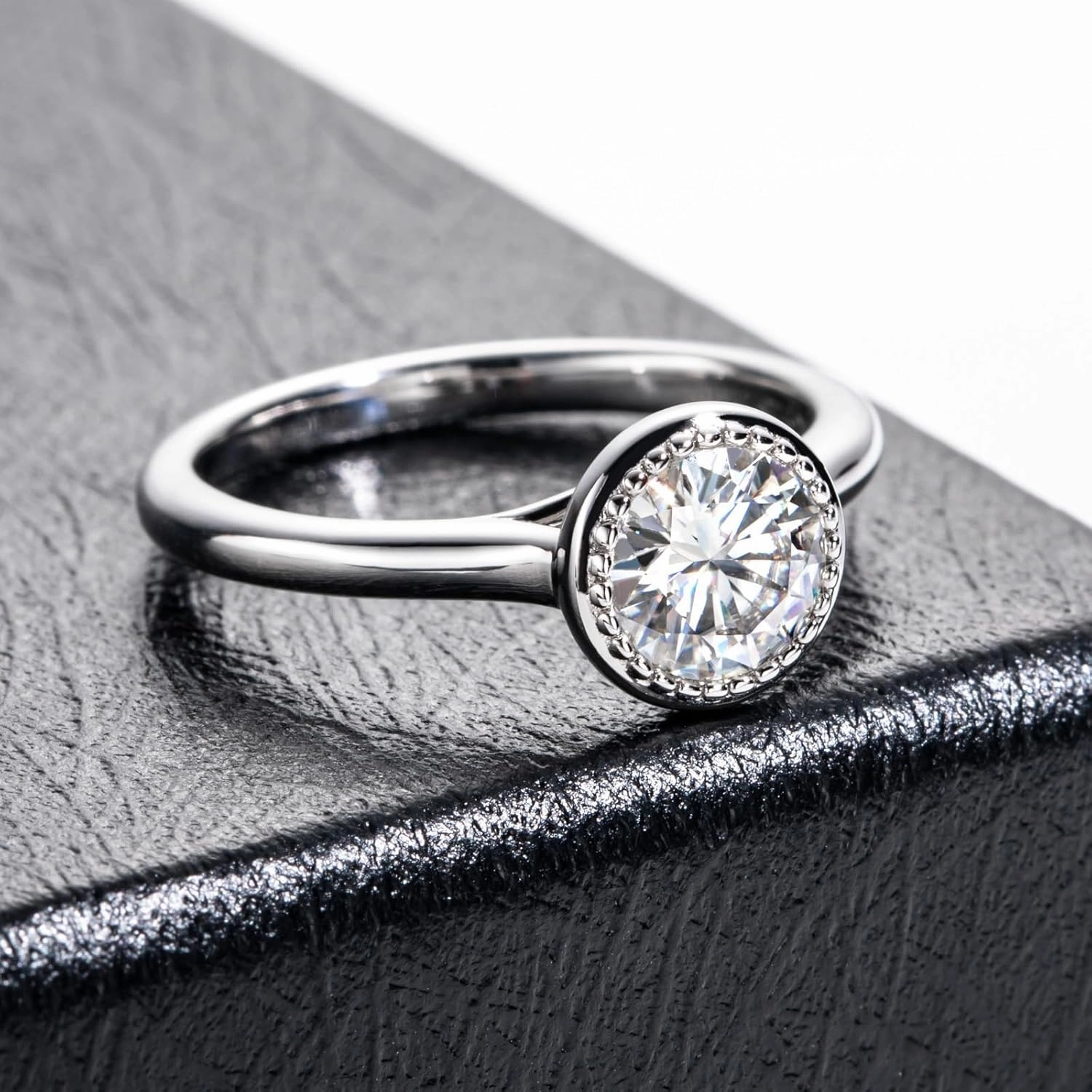 Moissanite Engagement Rings 1cttw-2.15cttw Round Cut Half Bezel Setting/Bezel Setting/Channel Setting/Halo Setting Lab Created Diamond Solitaire Promise Anniversary Rings for Women