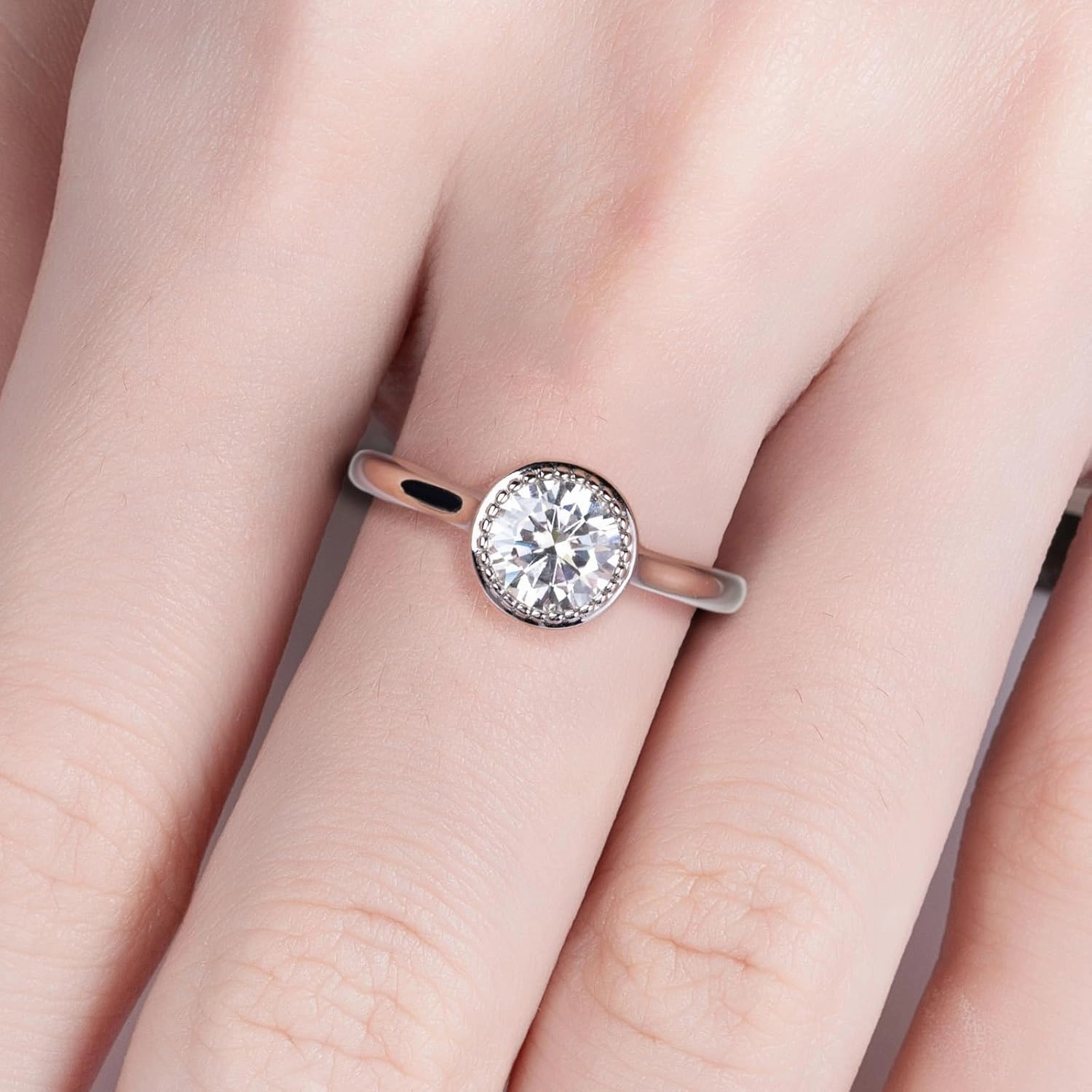 Moissanite Engagement Rings 1cttw-2.15cttw Round Cut Half Bezel Setting/Bezel Setting/Channel Setting/Halo Setting Lab Created Diamond Solitaire Promise Anniversary Rings for Women