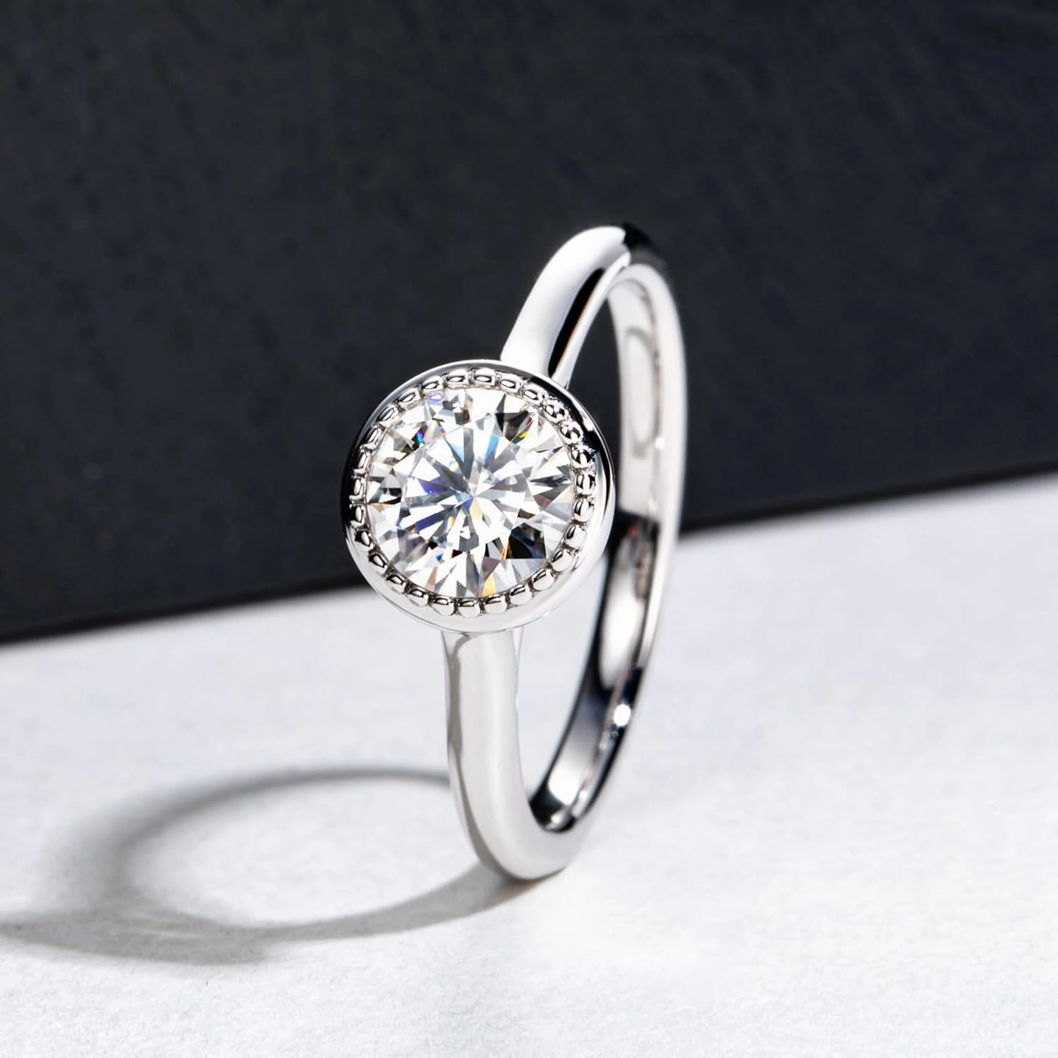 Moissanite Engagement Rings 1cttw-2.15cttw Round Cut Half Bezel Setting/Bezel Setting/Channel Setting/Halo Setting Lab Created Diamond Solitaire Promise Anniversary Rings for Women