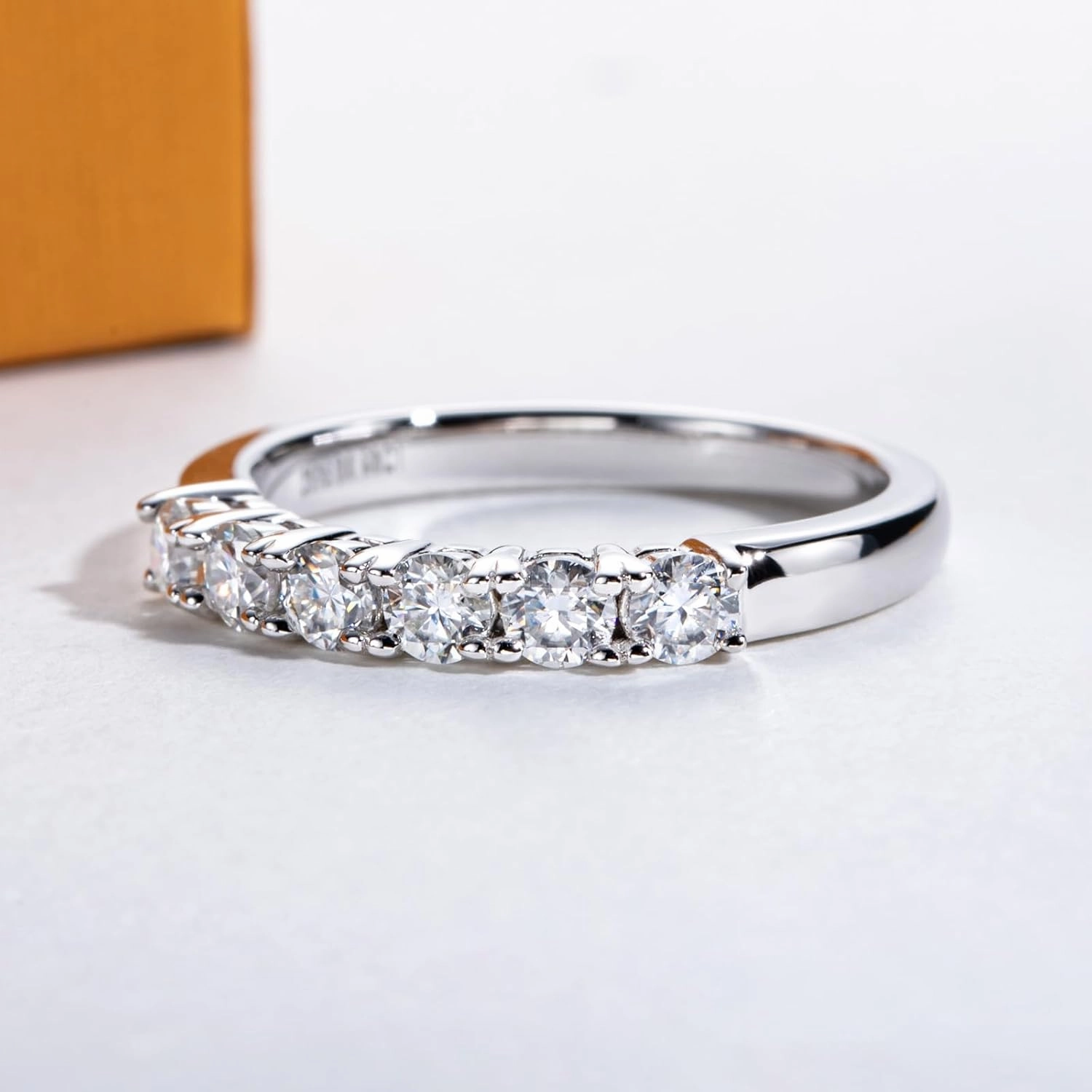 Moissanite Eternity Rings Wedding Bands D Color VVS1 Clarity Round Brilliant Cut 925 Sterling Silver 5/6 Stones Anniversary Band Rings for Women with Certificate