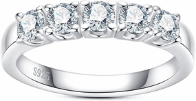 Moissanite Eternity Rings Wedding Bands D Color VVS1 Clarity Round Brilliant Cut 925 Sterling Silver 5/6 Stones Anniversary Band Rings for Women with Certificate