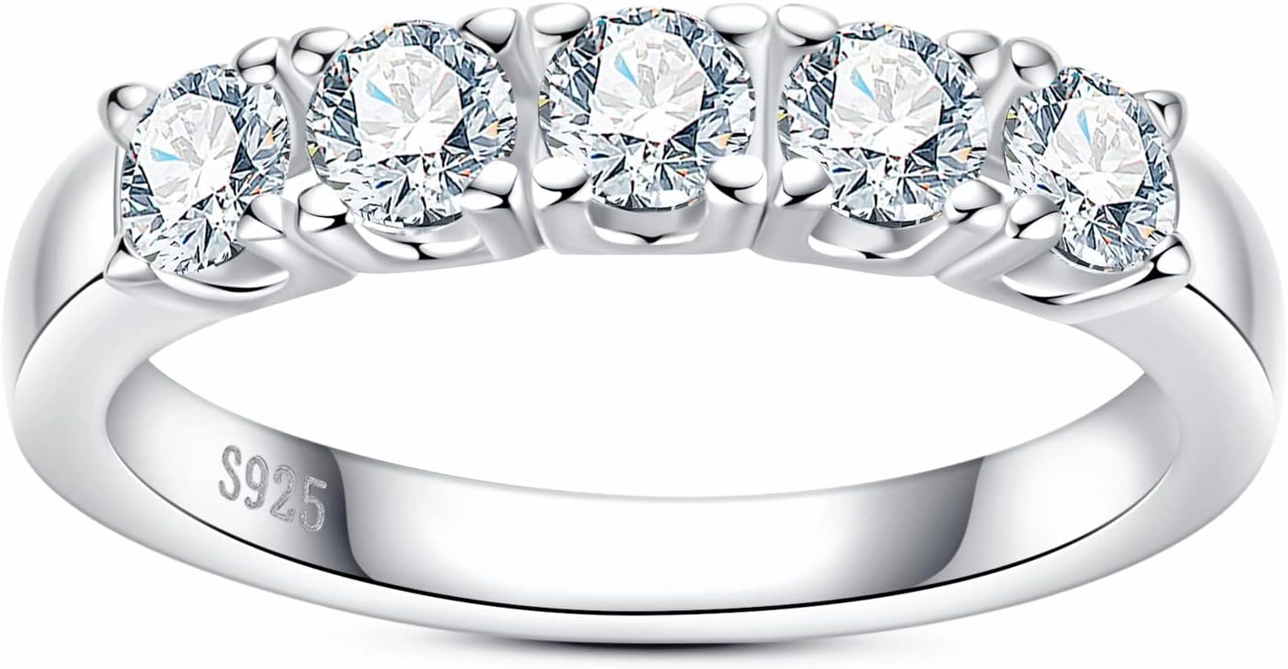 Moissanite Eternity Rings Wedding Bands D Color VVS1 Clarity Round Brilliant Cut 925 Sterling Silver 5/6 Stones Anniversary Band Rings for Women with Certificate