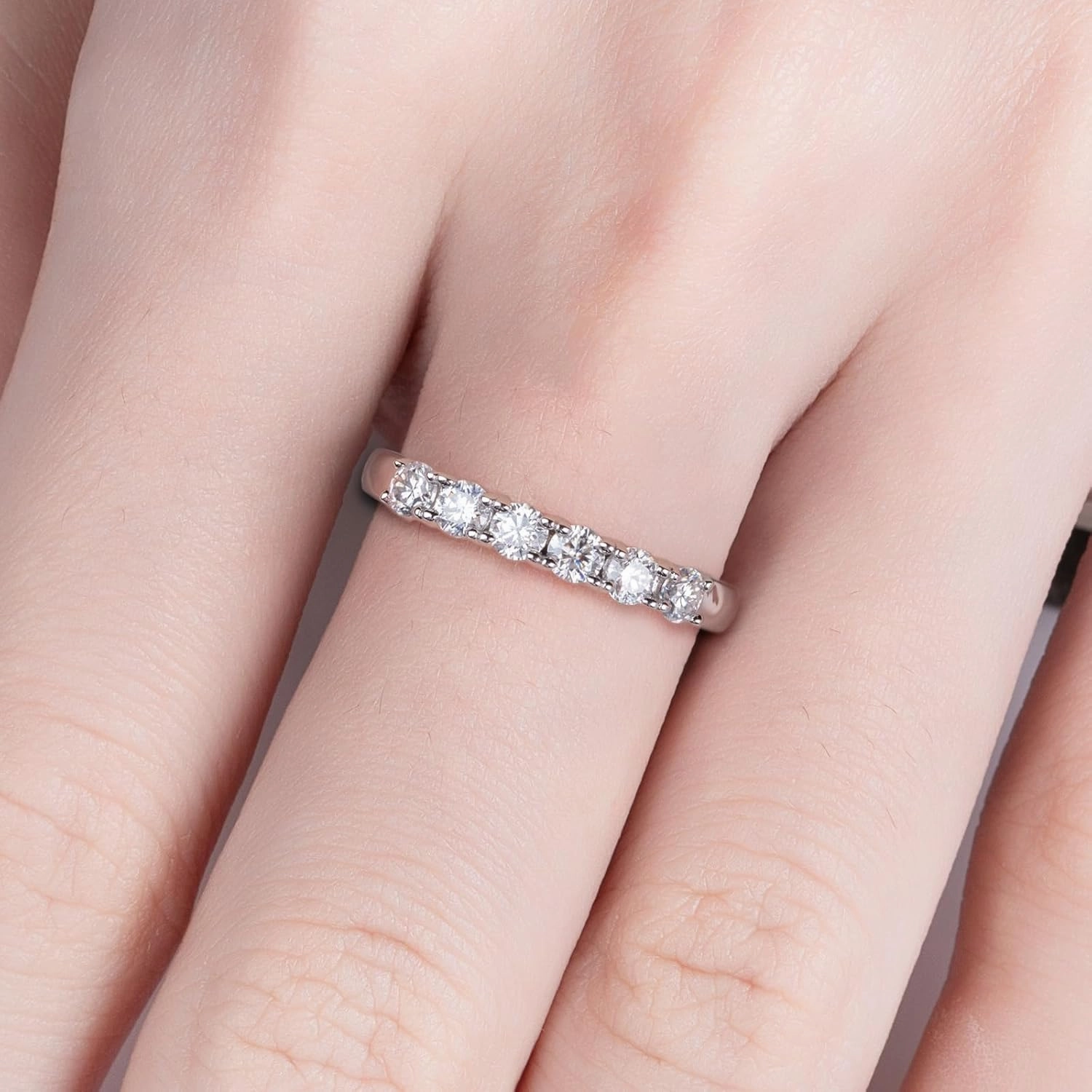 Moissanite Eternity Rings Wedding Bands D Color VVS1 Clarity Round Brilliant Cut 925 Sterling Silver 5/6 Stones Anniversary Band Rings for Women with Certificate