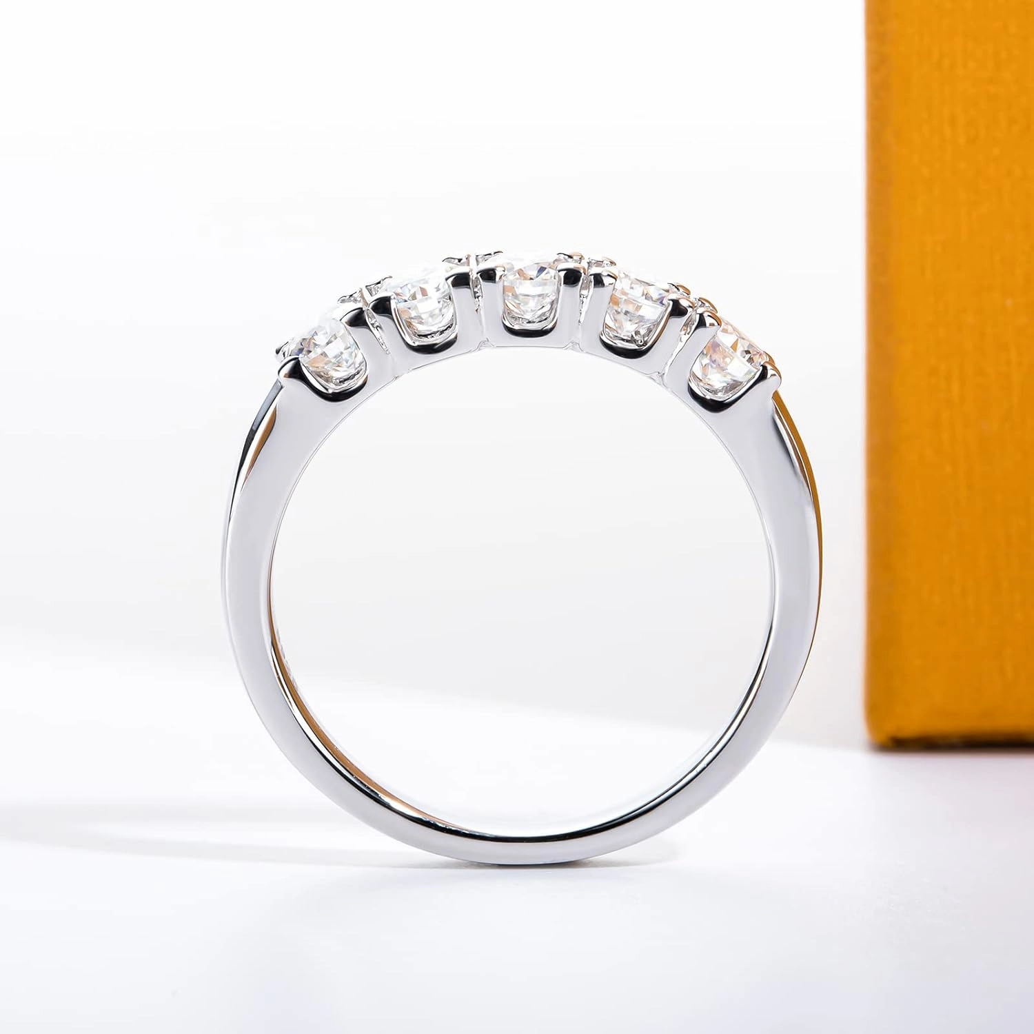 Moissanite Eternity Rings Wedding Bands D Color VVS1 Clarity Round Brilliant Cut 925 Sterling Silver 5/6 Stones Anniversary Band Rings for Women with Certificate