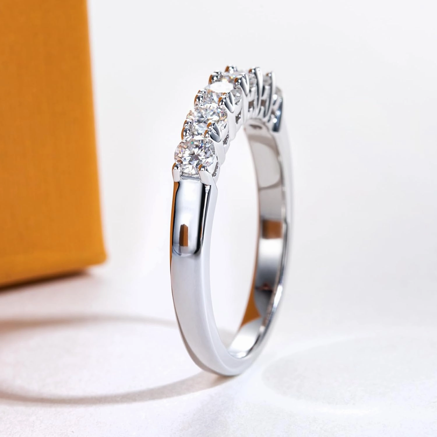 Moissanite Eternity Rings Wedding Bands D Color VVS1 Clarity Round Brilliant Cut 925 Sterling Silver 5/6 Stones Anniversary Band Rings for Women with Certificate