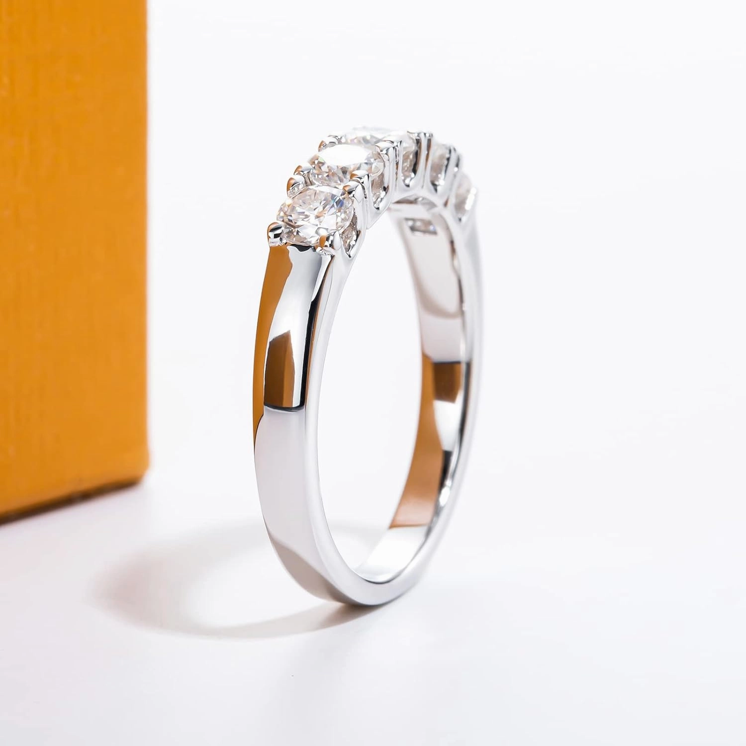 Moissanite Eternity Rings Wedding Bands D Color VVS1 Clarity Round Brilliant Cut 925 Sterling Silver 5/6 Stones Anniversary Band Rings for Women with Certificate
